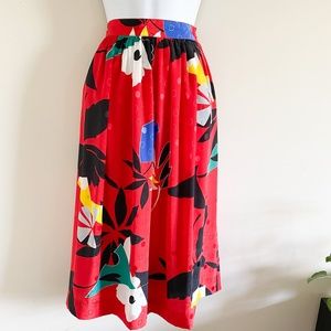 Jessica Ltd. Vintage Red Floral Pleated Skirt